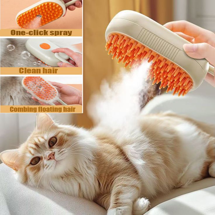 FluffyFresh CloudCare Grooming Brush – 3-in-1 Steam & Massage Comb for Cats & Dogs